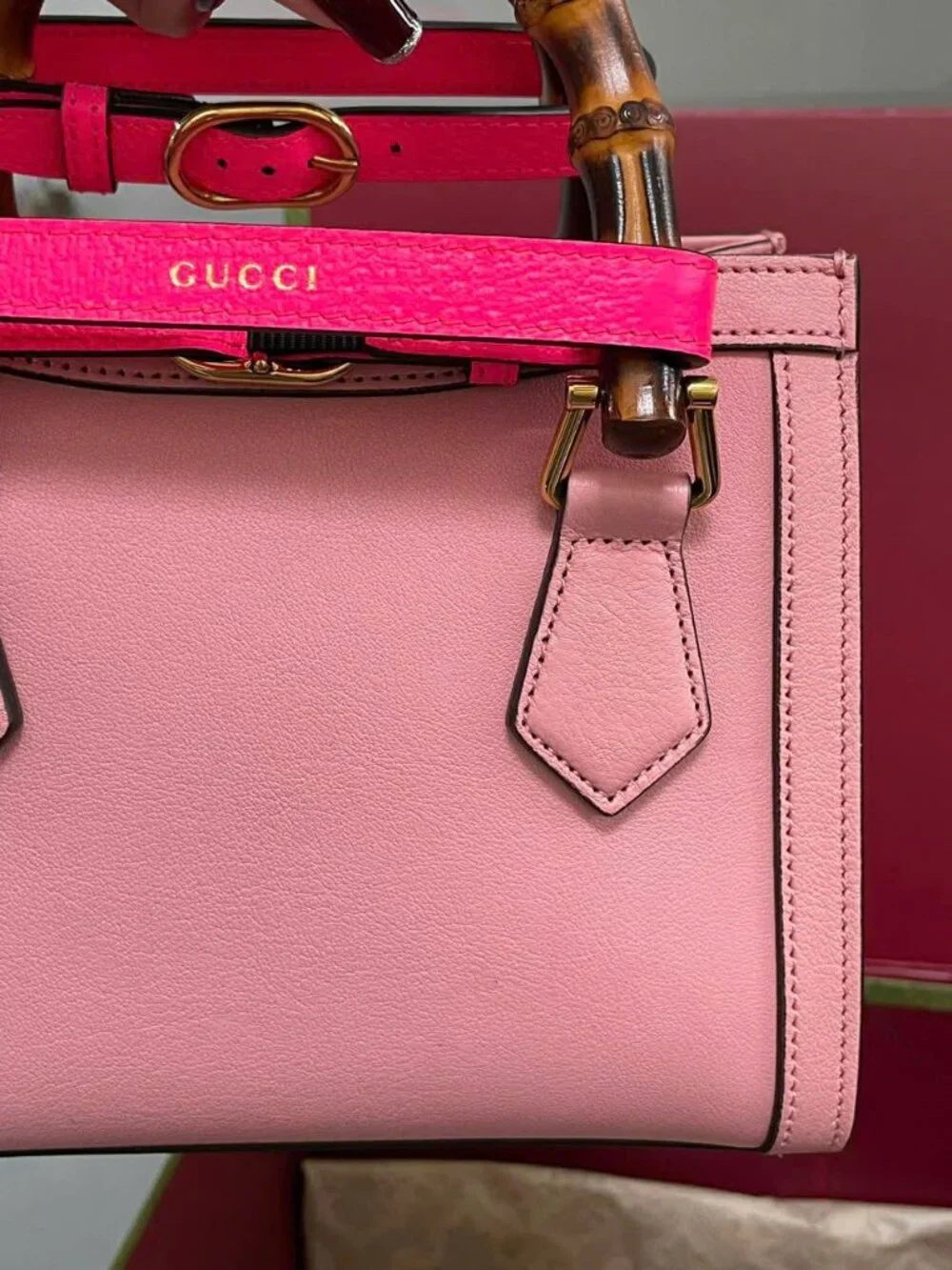 GUCCI Wonka Grain Calfskin Mini Diana Tote Bag Pink - Picture 6 of 16